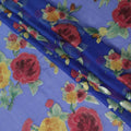 Royal blue premium pure silk chiffon fabric with multicolor metallic lurex in floral design-D10777
