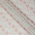 Laurel green Premium pure cotton voile fabric with peach, brick pink and beige embroidery in floral design-D15252