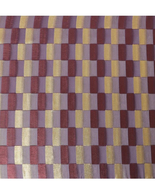 قماش شيفون من الحرير الخالص باللون الأرجواني مع لوريكس معدني ذهبي ونحاسي بتصميم مربعات -D11494