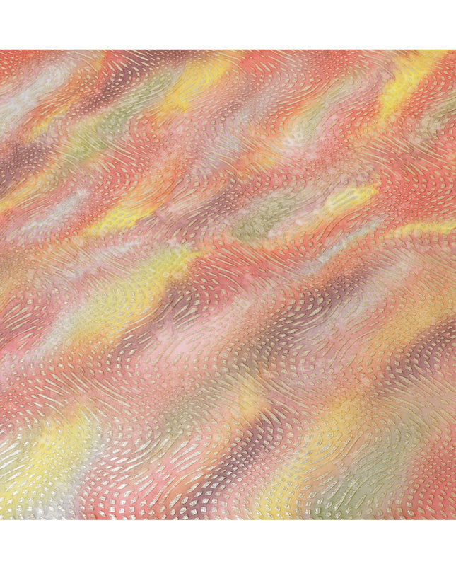 قماش شيفون حريري خالص مطبوع متعدد الألوان مع لوركس معدني ذهبي وفضي بتصميم تجريدي-D12428