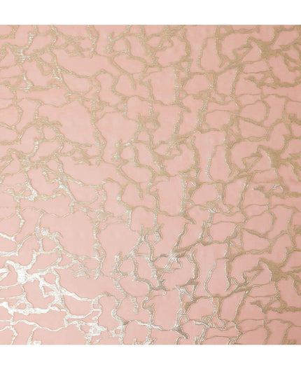 قماش شيفون من الحرير الخالص الخوخي الفاخر مع لوريكس معدني ذهبي بتصميم تجريدي -D13193