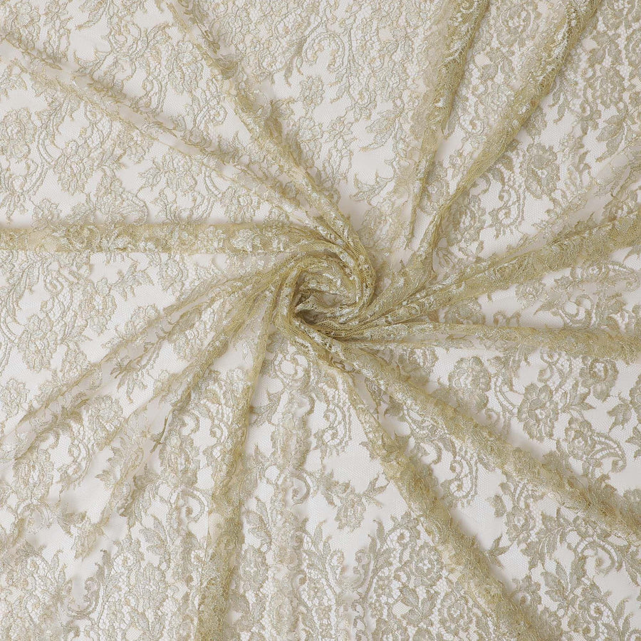 Gold Premium metallic French chantilly lace in floral design-D12296