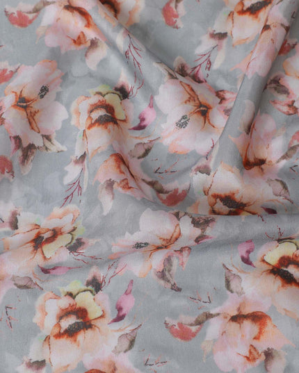 Cloud grey blended viscose fabric with multicolor print in floral design-D13310