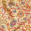 Flax yellow pure silk crepe fabric with multicolor print in floral design-D8114