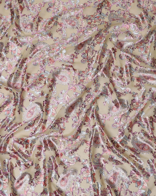 Gold synthetic chiffon fabric with multicolor velvet burnout print in paisley design-D14170 Regal Fabrics