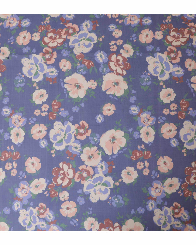 قماش شيفون من الحرير الخالص باللون الأزرق الملكي مع طباعة متعددة الألوان بتصميم الأزهار-D13229