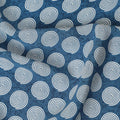 Olympic blue premium pure silk crepe fabric with white print in abstract design-D12077 Regal Fabrics