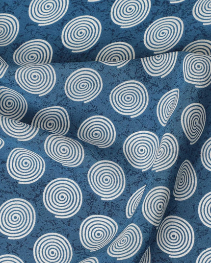 Olympic blue premium pure silk crepe fabric with white print in abstract design-D12077 Regal Fabrics