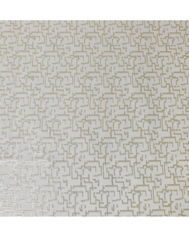 قماش شيفون حريري فرنسي (فرنساوي) فاخر باللون الأخضر الغار مع لوريكس معدني ذهبي بتصميم تجريدي-D14126