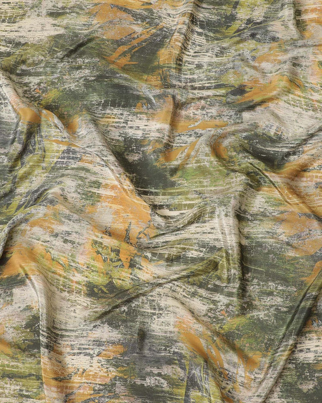Pastel green synthetic crepe fabric with multicolor print in abstract design-D9628 Regal Fabrics