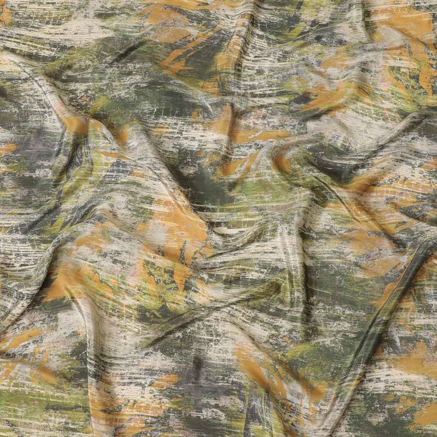 قماش كريب صناعي باللون الأخضر الباستيل مع طباعة متعددة الألوان بتصميم تجريدي-D9628