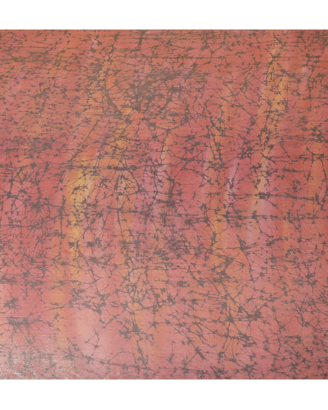 شيفون من الحرير الخالص باللون الأحمر القرمزي مع اللوريكس المعدني الذهبي والمطبوعات البنية بتصميم تجريدي-D11393