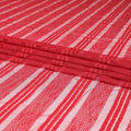 Scarlet red nylon tulle fabric with same tone embroidery and sequins in stripe design-D6670