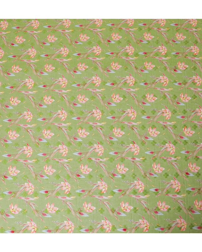 Pastel green cotton voile fabric with same tone clipcord having multicolor print in floral design-D9060 Regal Fabrics