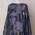 Navy blue Premium pure silk chiffon dirac fabric with gold metallic lurex in floral design-D15604 Regal Fabrics