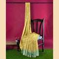 Gold to turquoise green imitation silk saree with multicolor print having gold jacquard in floral design-12783 Regal Fabrics