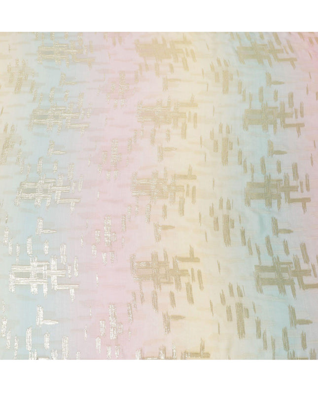 قماش شيفون حريري فرنسي (فرنساوي) فاخر متعدد الألوان مع نفس اللون من الفيسكوز والوركس المعدني الذهبي بتصميم تجريدي -D14268