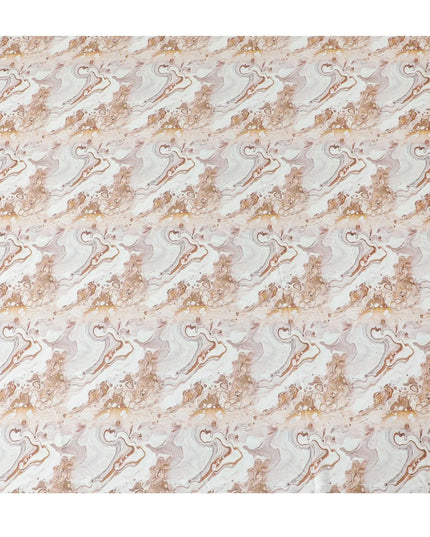 Tea green synthetic modal satin fabric with same tone and brown tie & die print in abstract design-D15017 Regal Fabrics