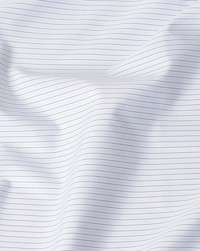 White blended cotton shirting fabric with powder blue and blue print in stripe design-D6342 Regal Fabrics
