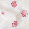 Off white cotton voile fabric with beige and baby pink embroidery in floral design-D11939