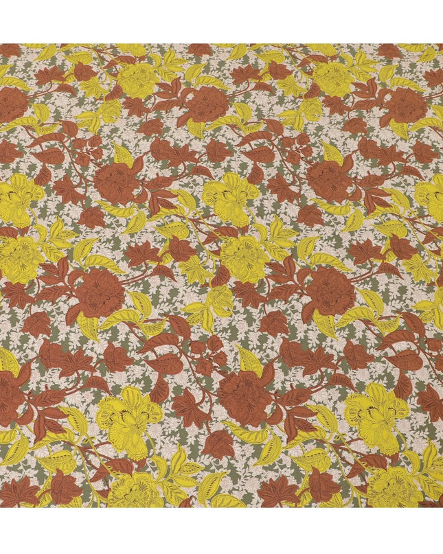 Moss green Premium Italian viscose fabric with multicolor print in floral design-D12524 Regal Fabrics