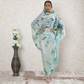Multicolor Premium synthetic chiffon thobe with gold metallic foil print in stripe design-D14389 Regal Fabrics
