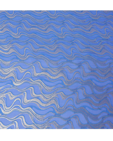 Royal blue Premium pure French (Fransawi) silk chiffon fabric with same tone viscose having silver metallic lurex in abstract design-D14227