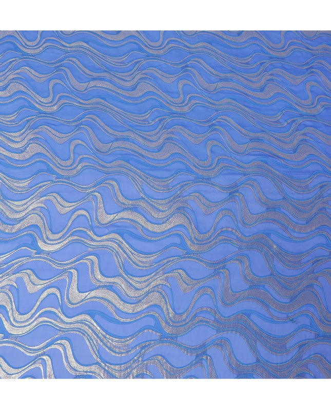 قماش شيفون حريري فرنسي (فرنساوي) فاخر باللون الأزرق الملكي مع نفس اللون من الفيسكوز مع لوريكس معدني فضي بتصميم تجريدي -D14227