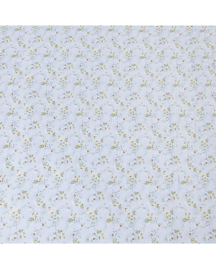 Powder blue synthetic crepe fabric with multicolor print in floral design-D15301 - Regal Fabrics