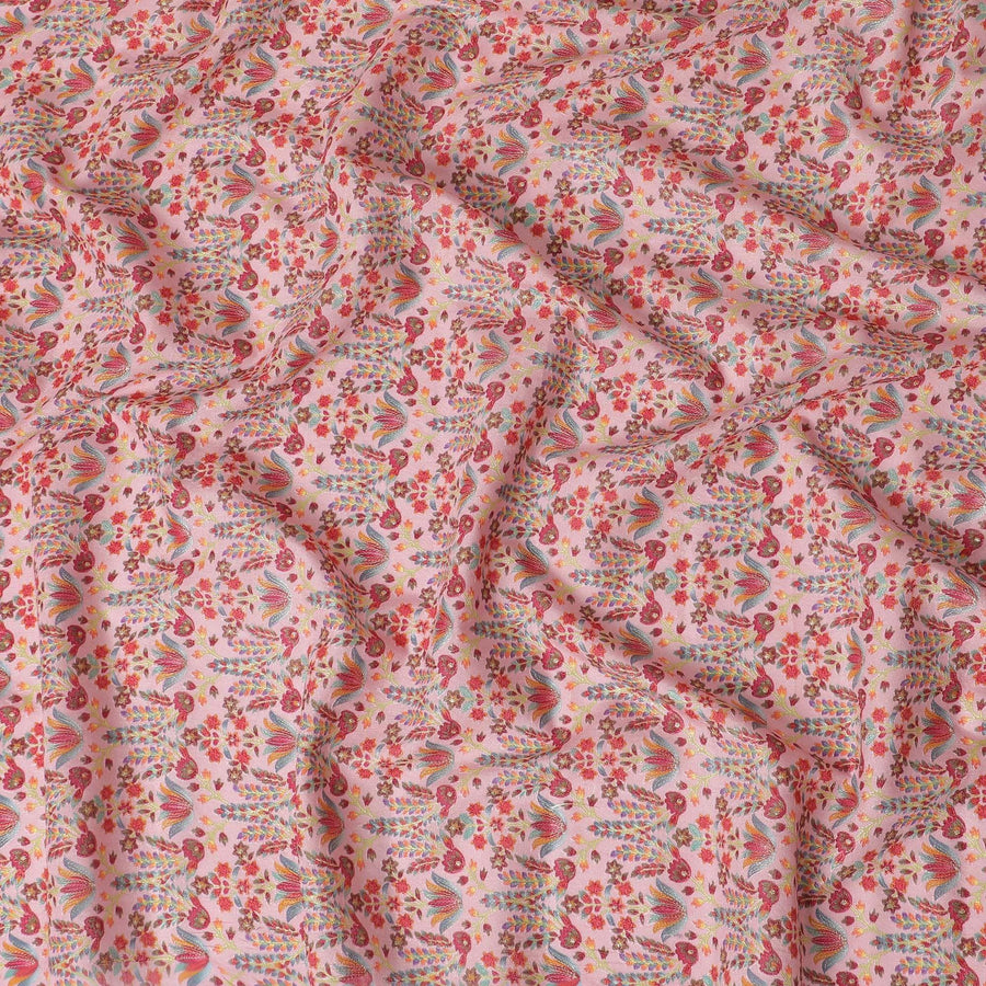 Light pink blended cotton silk fabric with multicolor embroidery in floral design-D15469