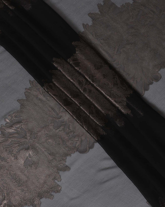 Black Premium pure French (Fransawi) silk chiffon fabric with copper brown metallic lurex in fancy design-D15642