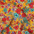 Mustard yellow silk crepe fabric with multicolor print in floral design-D8402