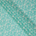 Turquoise green cotton voile fabric with beige print in floral design-D15152