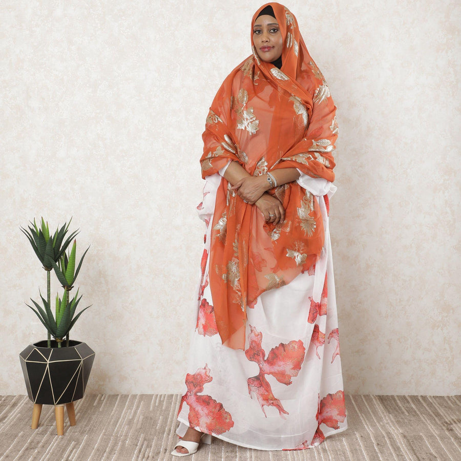 Rusty brown premium pure silk chiffon garbasaar with gold metallic lurex in floral design-D11545