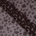 قماش شيفون حريري فرنسي (فرنساوي) فاخر باللون العنابي مع فيسكوز رمادي ولوريكس معدني أسود بتصميم زهور-D14273