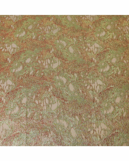 Olive green silk organza fabric with maroon and neon green metallic jacquard in fancy design-D14029 Regal Fabrics