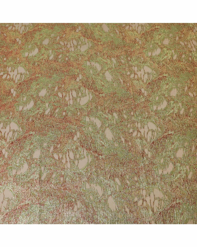 Olive green silk organza fabric with maroon and neon green metallic jacquard in fancy design-D14029 Regal Fabrics