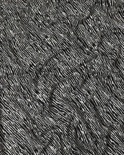 Black premium Italian viscose fabric with white print in fancy design-D12533