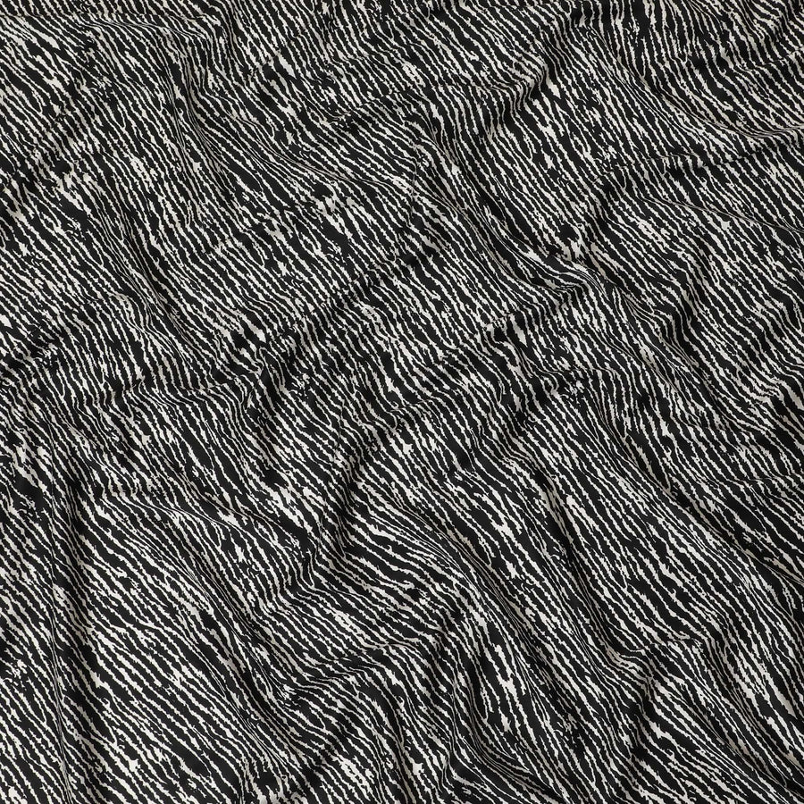 Black premium Italian viscose fabric with white print in fancy design-D12533