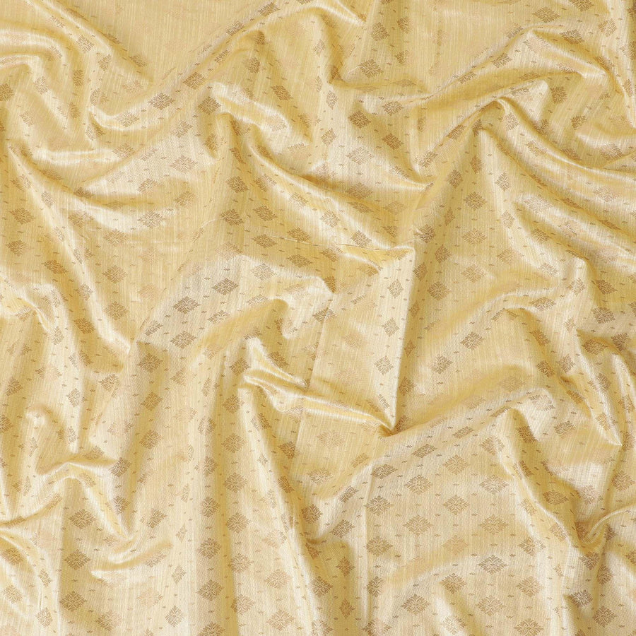 Golden yellow silk brocade with gold metallic lurex in abstract design-D11328