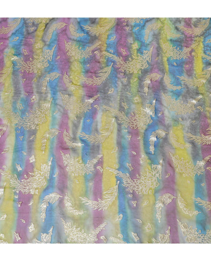 Multicolor premium pure silk chiffon fabric with gold metallic lurex in floral design-D14240