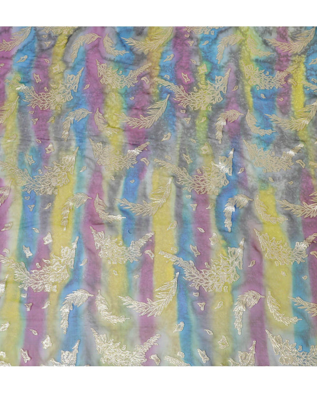 قماش شيفون حريري نقي فاخر متعدد الألوان مع لوركس معدني ذهبي بتصميم زهور-D14240