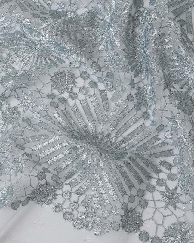 Powder blue nylon tulle fabric with same tone embroidery in fancy design-D11712 Regal Fabrics