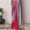 Magenta pink to purple Premium pure changent silk chiffon saree having stone work in Ombre design-D15510 Regal Fabrics