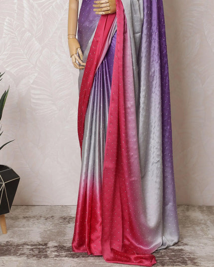 Magenta pink to purple Premium pure changent silk chiffon saree having stone work in Ombre design-D15510 Regal Fabrics