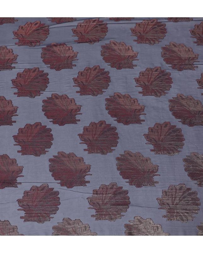 Navy blue synthetic chiffon fabric with crimson red viscose and gold metallic lurex in floral design-D11899 Regal Fabrics