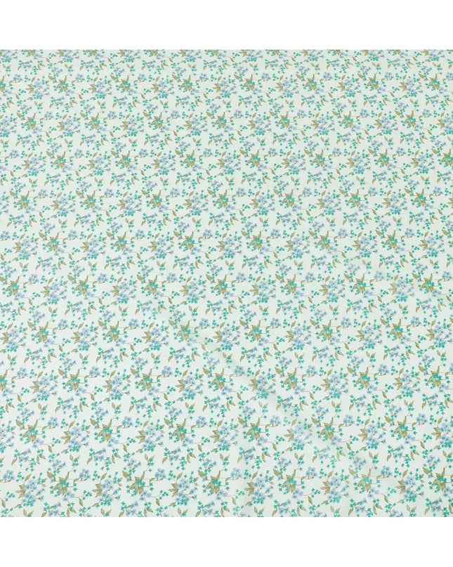 Tea green cotton lawn fabric with olive green, baby blue and pastel green print in floral design-D10642 Regal Fabrics