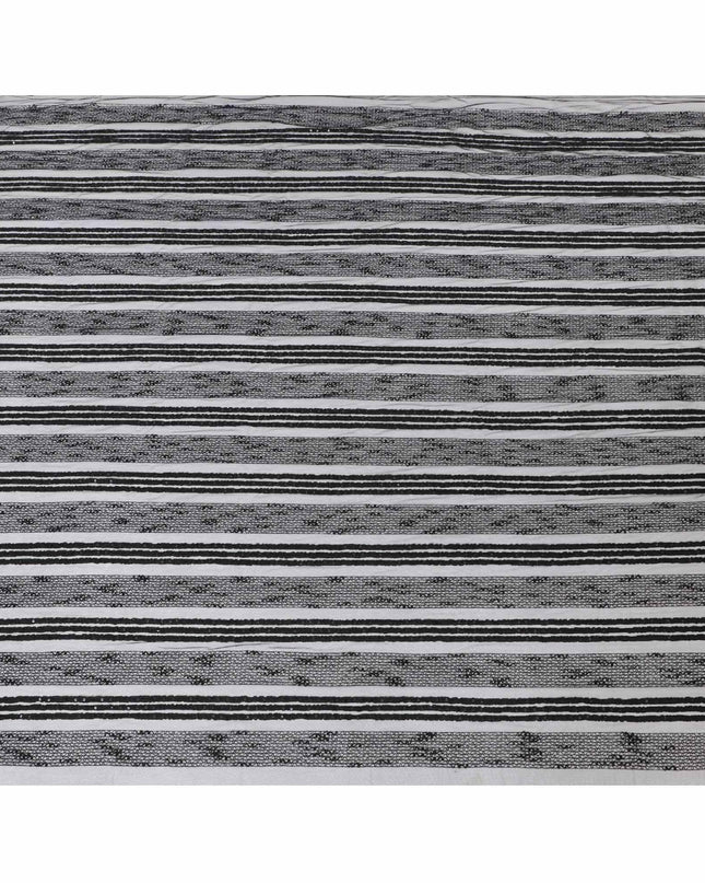Black nylon tulle fabric with same tone embroidery and sequins in stripe design-D6666