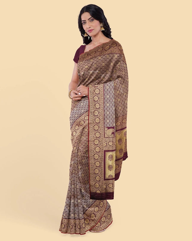 Purple imitation silk saree with gold jacquard in floral design-D12779 Regal Fabrics