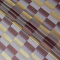 Powder blue, pink premium pure silk chiffon fabric with gold and copper metallic lurex in checks design-D11495